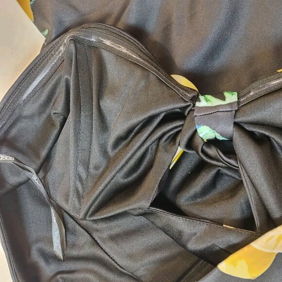 ASOS Dress Womens Size 12 Black Lemons Summer Side Slit Strapless Midi Frills - Picture 13 of 15